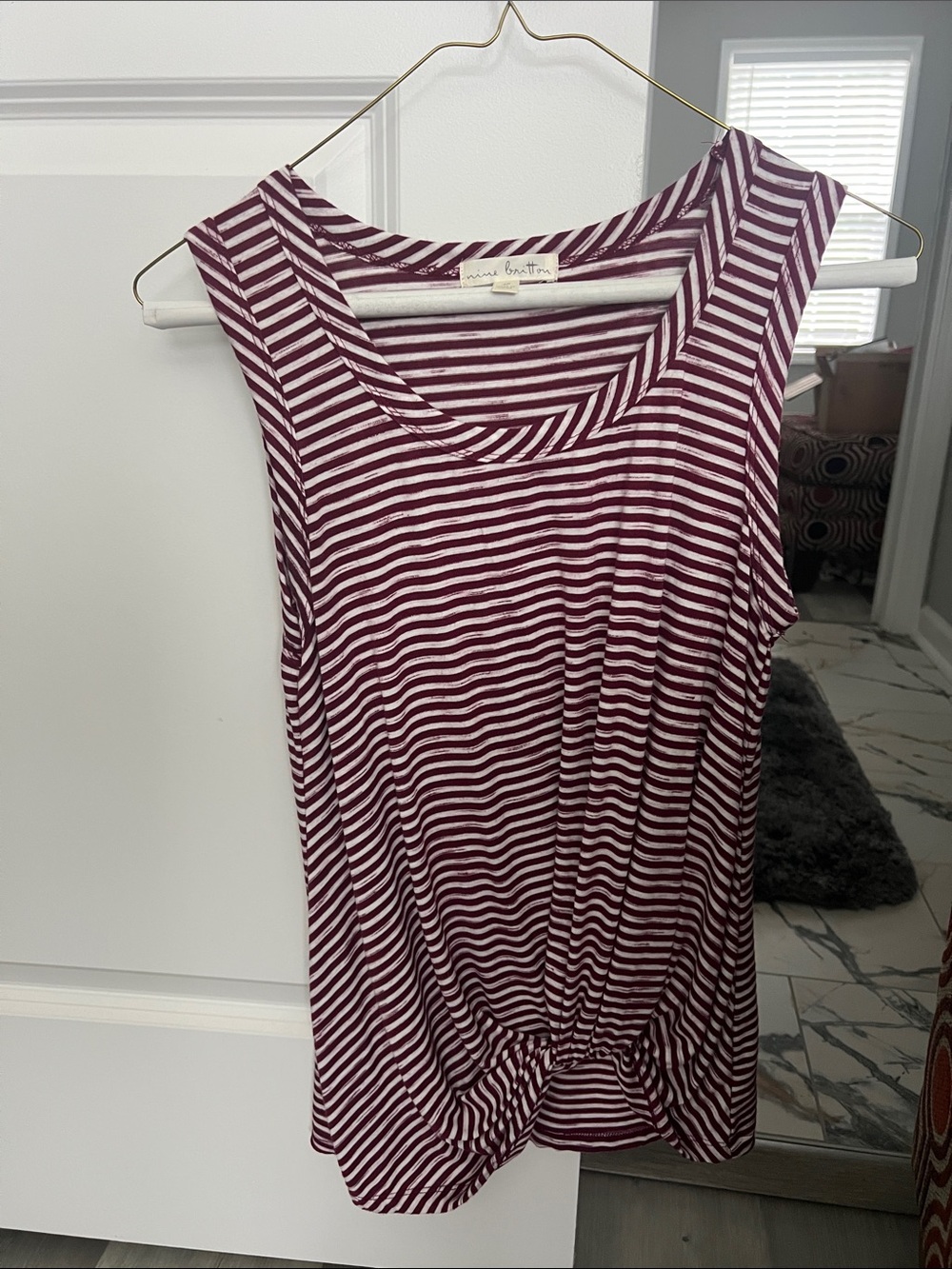 nine britton Burgundy and White Striped Tank Top